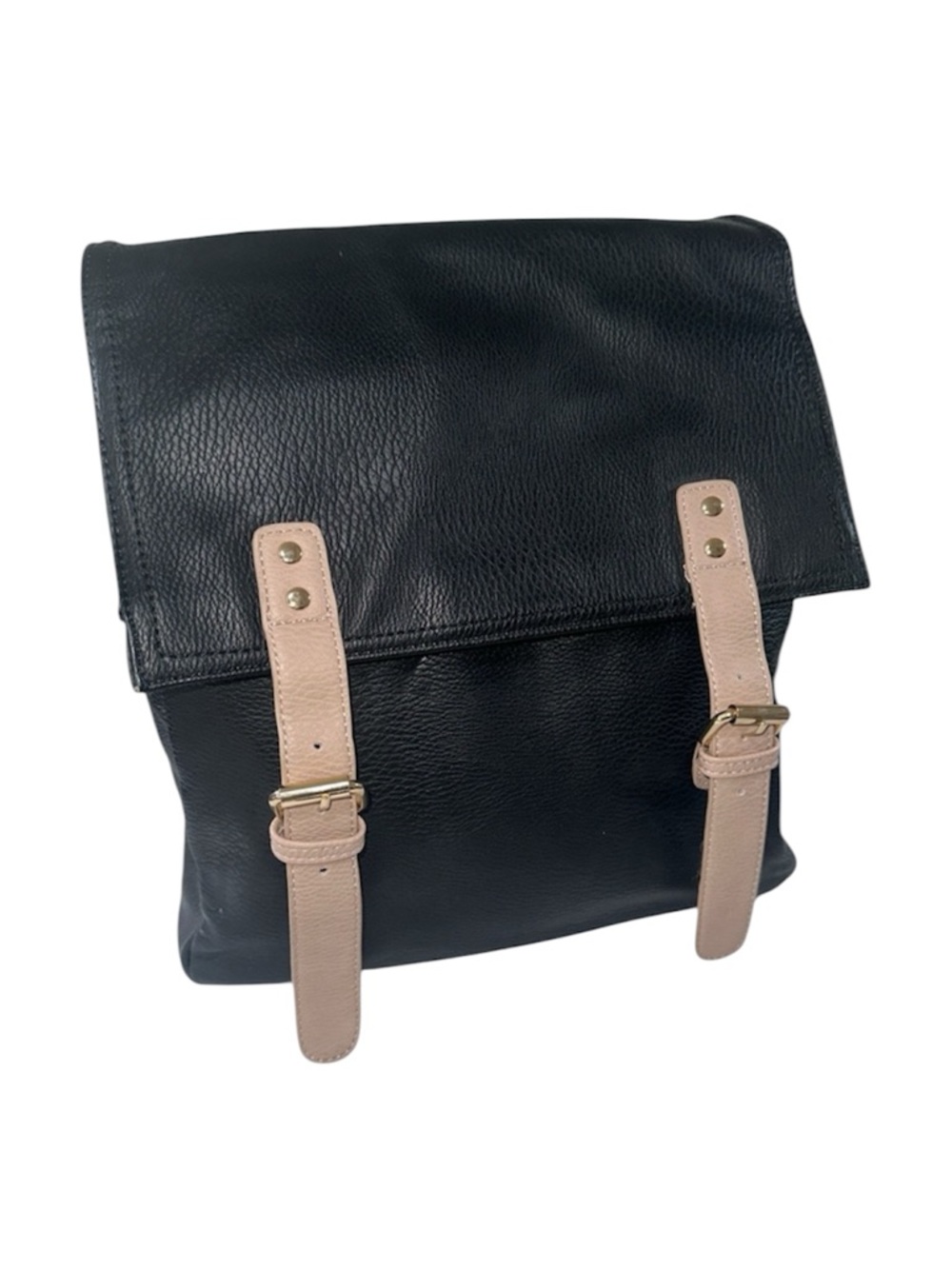 Madison West Faux Leather Convertible Backpack Tan and Black Gold Hardware